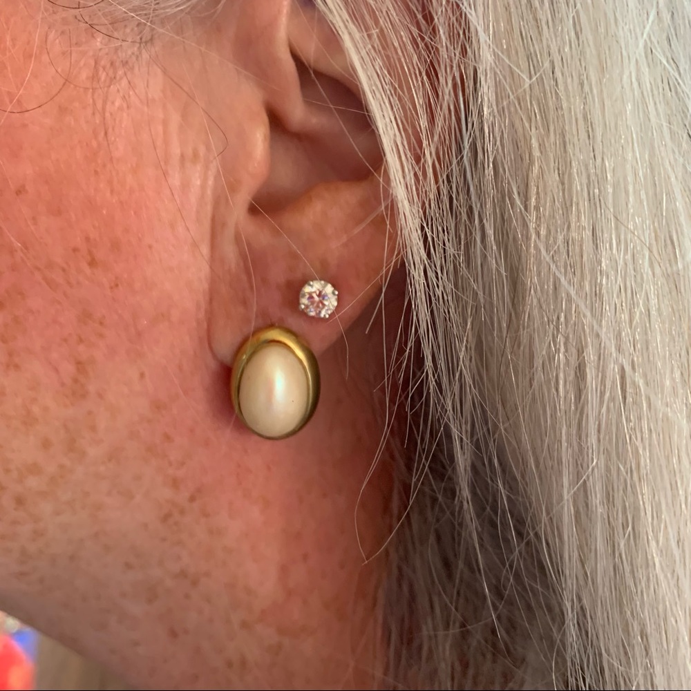 Retro earrings pearl disks and gold-tone posts